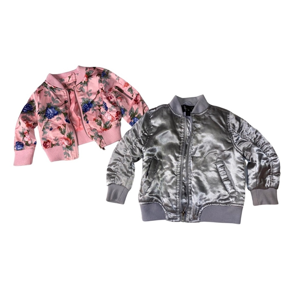 Baby Bomber Jacket Bundle - 12mo Pink Floral Baby Bomber - Silver Baby Bomber